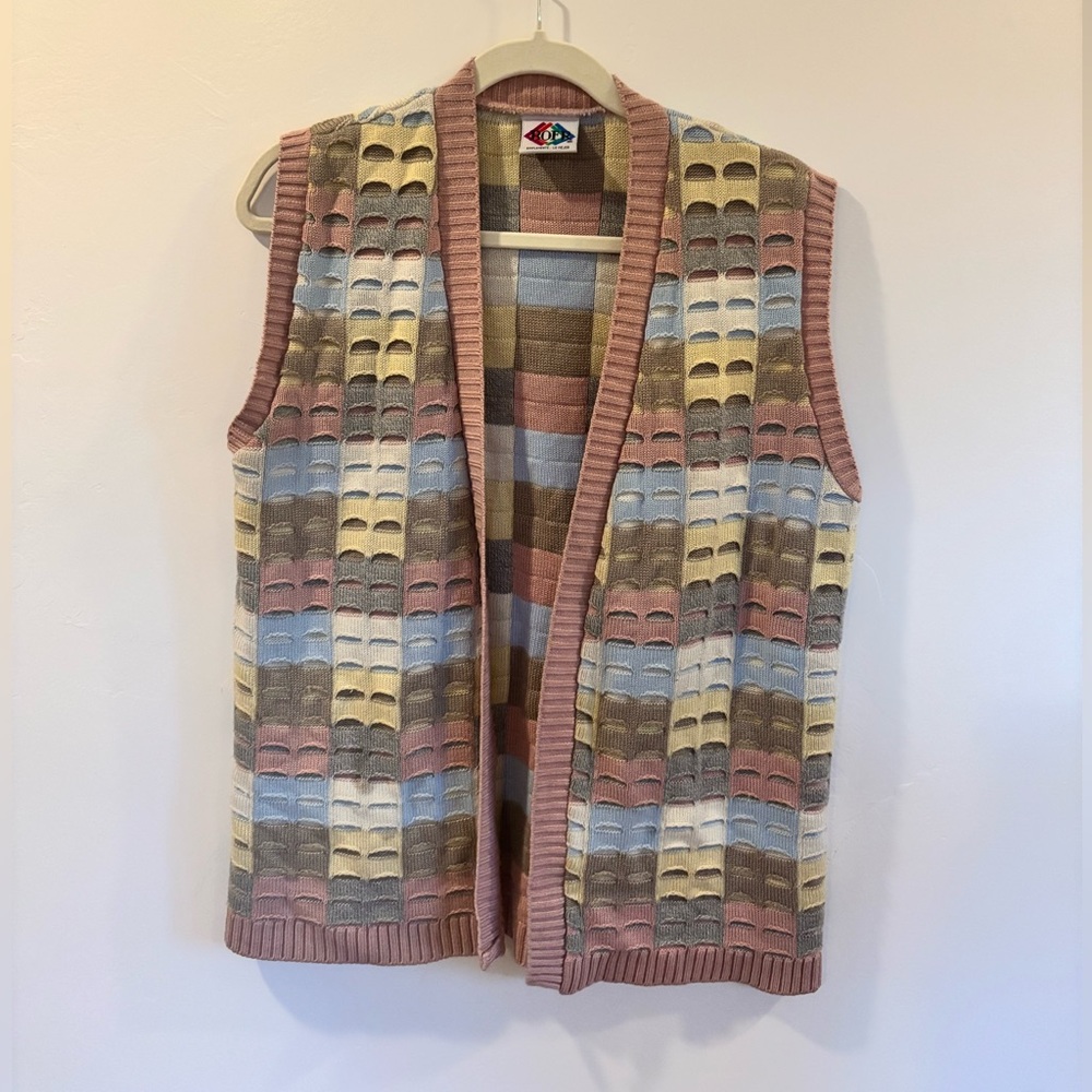 Vintage BOFR Pastel Geometric Vest – 90s Textured Vest, Soft Colorblock | A8